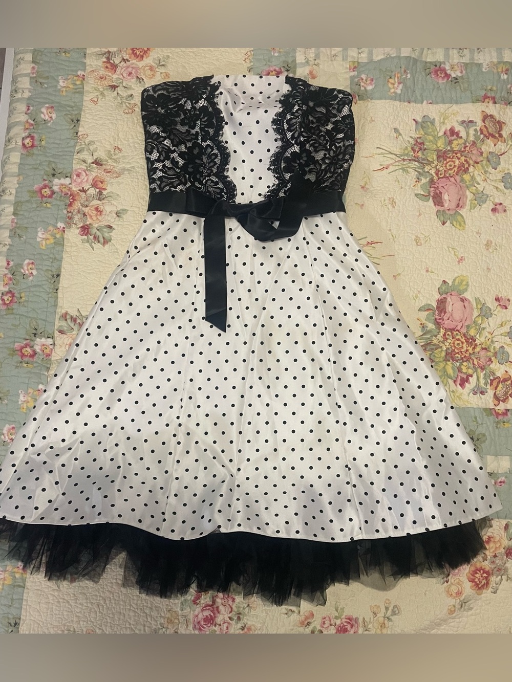 Scott McClintock Black and White Polka Dot Lace Fit-and-Flare Dress